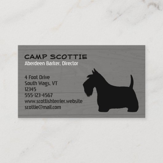 Scottish Terrier Silhouette Wood Grain Style Visitekaartje (Voorkant)