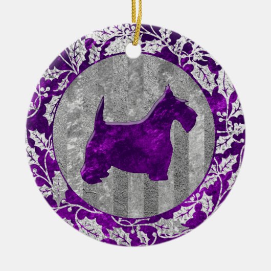 Scottish Terrier Silver Paars Glass Kijk Keramisch Ornament (Voorkant)