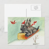 Scottish Terrier Sleigh Ride Art Briefkaart (Voorkant / Achterkant)