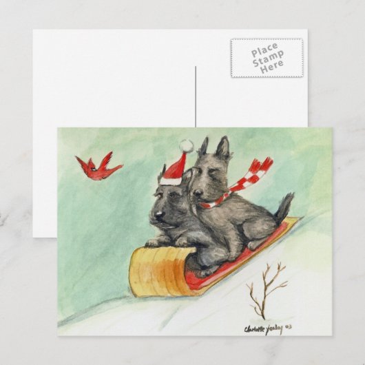 Scottish Terrier Sleigh Ride Art Briefkaart (Voorkant / Achterkant)