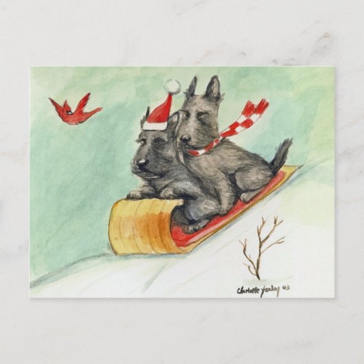 Scottish Terrier Sleigh Ride Art Briefkaart (Voorkant)