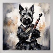 Scottish Terrier Spelen-doedelzak in een Kilt Ink Poster (Voorkant)