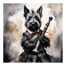 Scottish Terrier Spelen-doedelzak in een Kilt Ink