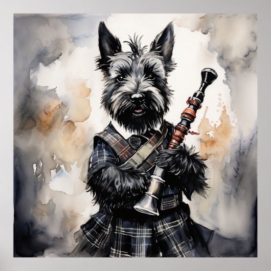 Scottish Terrier Spelen-doedelzak in een Kilt Ink Poster (Voorkant)