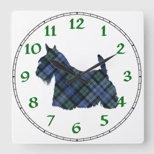 Scottish Terrier Tartan Silhouette Vierkante Klok