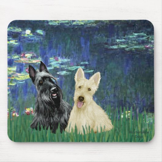 Scottish Terrier (twee-BW) - Lilies 5 Muismat (Voorkant)