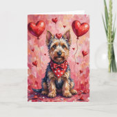 Scottish Terrier Valentine Dog Sitting with Hearts Kaart (Voorkant)