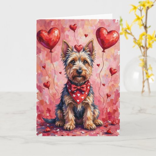 Scottish Terrier Valentine Dog Sitting with Hearts Kaart (Gele Bloem)