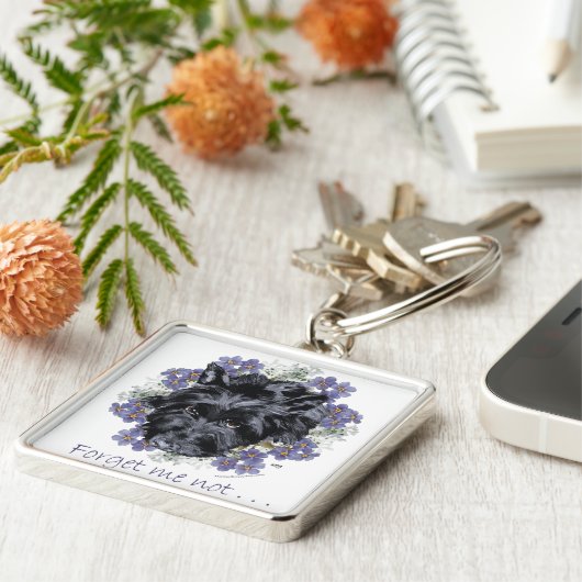 Scottish Terrier Vergeet-Me-Not Sleutelhanger (Zijkant)