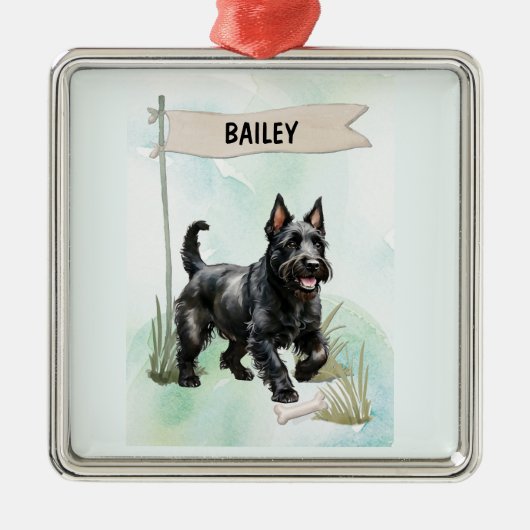 Scottish Terrier Watercolor Personalized Dog Metalen Ornament (Voorkant)