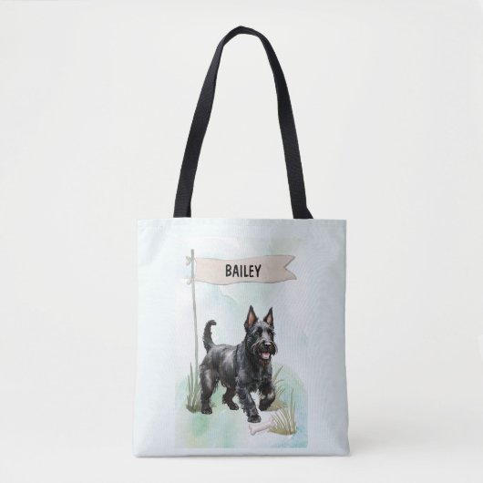 Scottish Terrier Watercolor Personalized Dog Tote Bag (Voorkant)