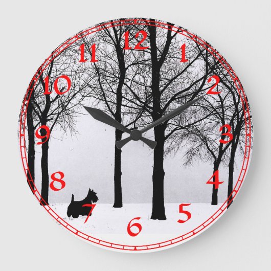 Scottish Terrier Winter Clock Grote Klok (Voorkant)
