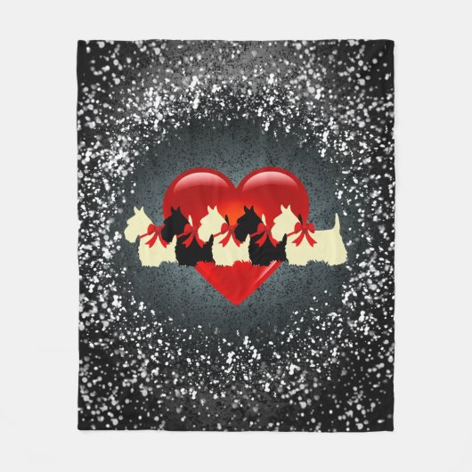 Scottish Terrier, zwart/piepend, hart, sneeuw, zil Fleece Deken (Voorkant)