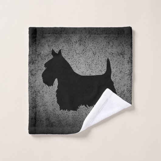 Scottish Terrier, zwart silhouet, graniet zilver Bad Handdoek (Wasdoekje)