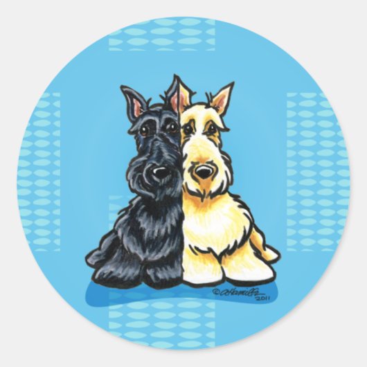 Scottish Terriers Two of a Sind Ronde Sticker (Voorkant)
