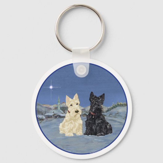 Scottish Terriers Winter Black & Wheaten Sleutelhanger (Voorkant)