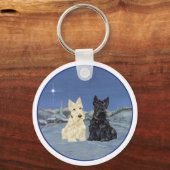Scottish Terriers Winter Black & Wheaten Sleutelhanger (Voorkant)