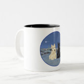 Scottish Terriers Winter Black & Wheaten Tweekleurige Koffiemok (Voorkant links)