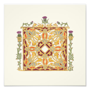 Scottish Thistle and Crown Red & Gold Celtic Knot Foto Afdruk