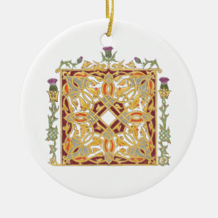 Scottish Thistle and Crown Red & Gold Celtic Knot Keramisch Ornament