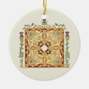 Scottish Thistle and Crown Red & Gold Celtic Knot Keramisch Ornament