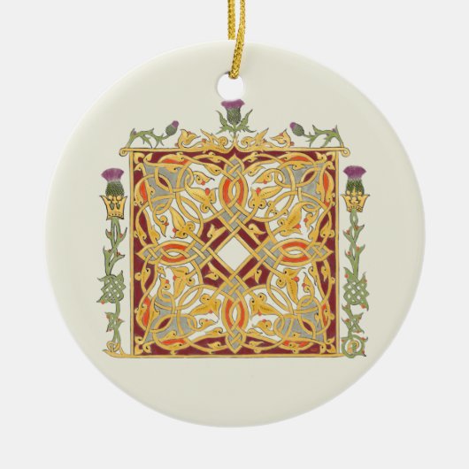 Scottish Thistle and Crown Red & Gold Celtic Knot Keramisch Ornament (Voorkant)