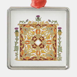 Scottish Thistle and Crown Red & Gold Celtic Knot Metalen Ornament