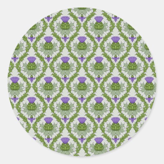 Scottish Thistle Damask Ronde Sticker (Voorkant)
