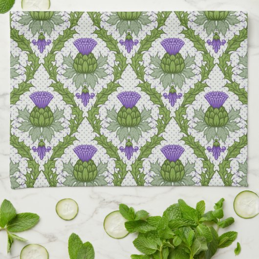 Scottish Thistle Damask Theedoek (Gevouwen)