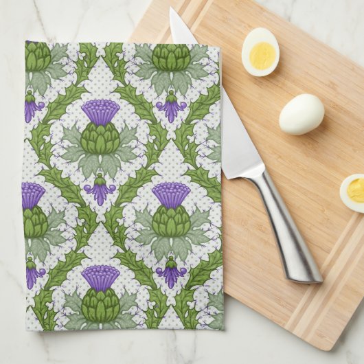 Scottish Thistle Damask Theedoek (Quarter Fold)