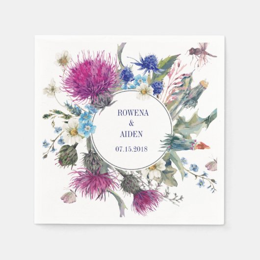 Scottish Thistle Floral bruiloft papieren servette Servetten (Voorkant)