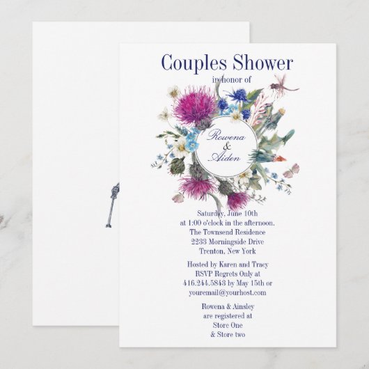 Scottish Thistle Floral Couples Bruiloft Douche Kaart (Voorkant / Achterkant)