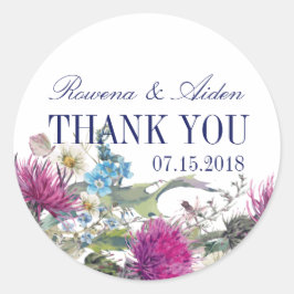 Scottish Thistle Floral Wedding Dank u Ronde Sticker