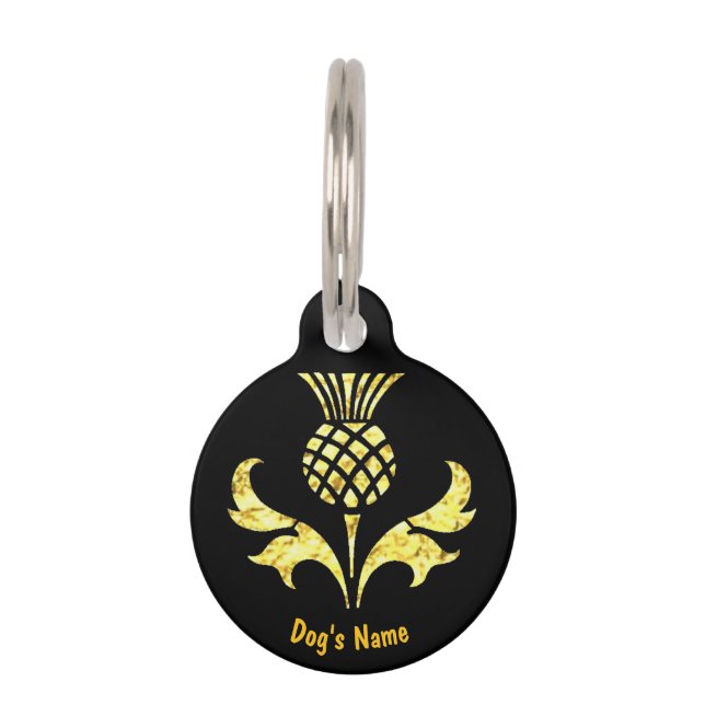 Scottish Thistle Gold Personalize Huisdierpenning (Voorkant)