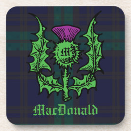 Scottish Thistle on Dark Tartan Custom Name Bier Onderzetter