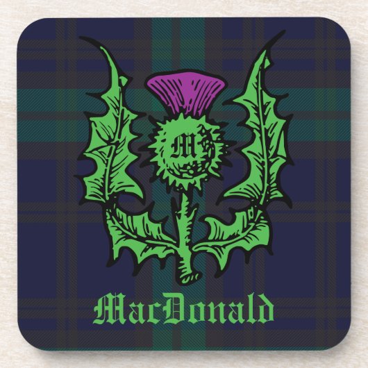 Scottish Thistle on Dark Tartan Custom Name Bier Onderzetter (Voorkant)