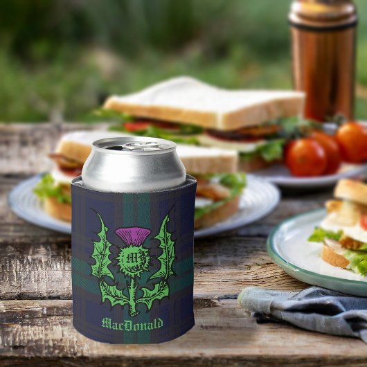 Scottish Thistle on Dark Tartan Custom Name Blikjeskoeler