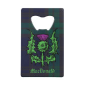 Scottish Thistle on Dark Tartan Custom Name Creditkaart Flessenopener (Voorkant)