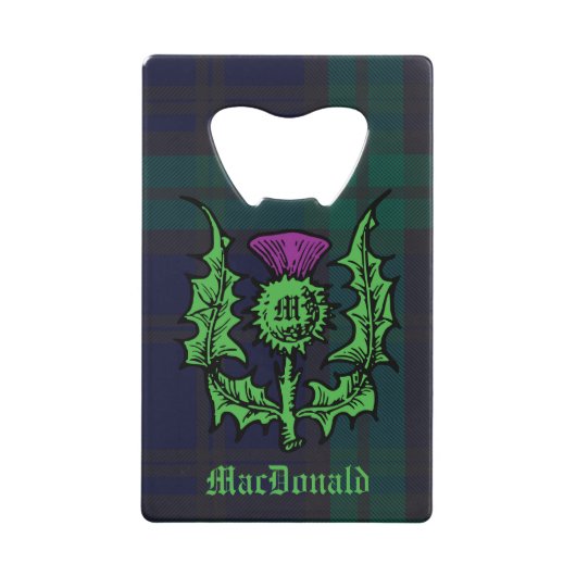 Scottish Thistle on Dark Tartan Custom Name Creditkaart Flessenopener (Voorkant)
