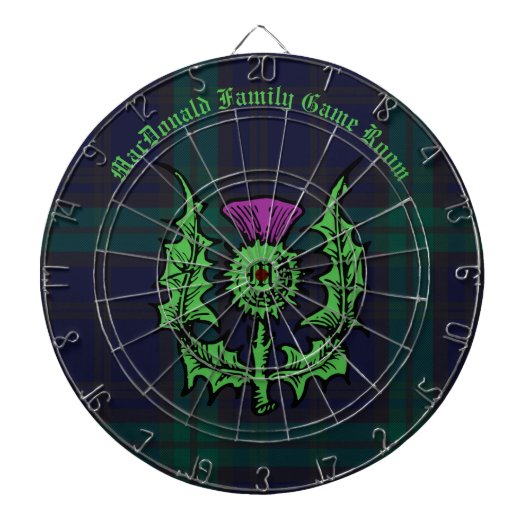 Scottish Thistle on Dark Tartan Custom Name Dartbord (Voorkant)
