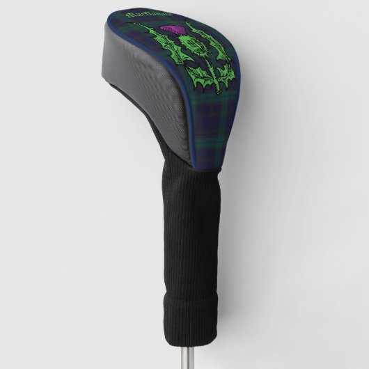 Scottish Thistle on Dark Tartan Custom Name Golfheadcover (Schuin)