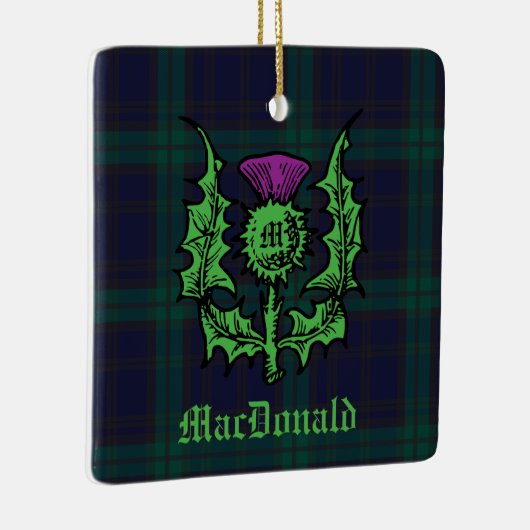 Scottish Thistle on Dark Tartan Custom Name Keramisch Ornament (Rechts)
