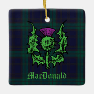 Scottish Thistle on Dark Tartan Custom Name Keramisch Ornament