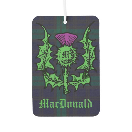 Scottish Thistle on Dark Tartan Custom Name Luchtverfrisser (Voorkant)