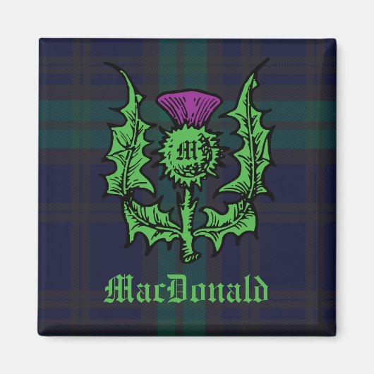 Scottish Thistle on Dark Tartan Custom Name Magneet (Voorkant)
