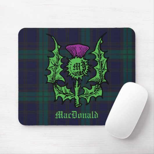 Scottish Thistle on Dark Tartan Custom Name Muismat (Met muis)