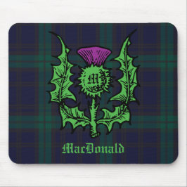 Scottish Thistle on Dark Tartan Custom Name Muismat