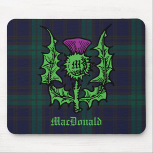 Scottish Thistle on Dark Tartan Custom Name Muismat
