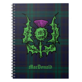 Scottish Thistle on Dark Tartan Custom Name Notitieboek