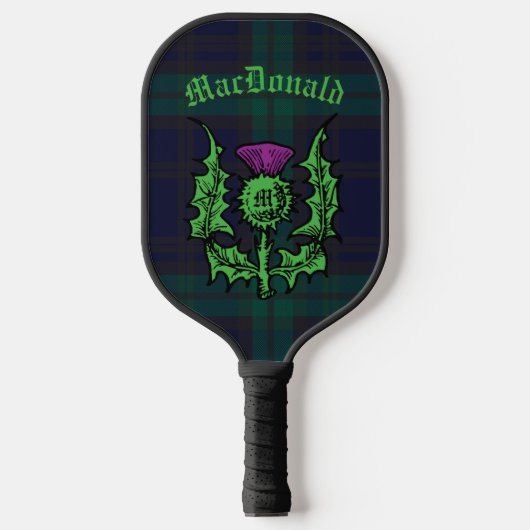 Scottish Thistle on Dark Tartan Custom Name Pickleball Paddle (Voorkant)